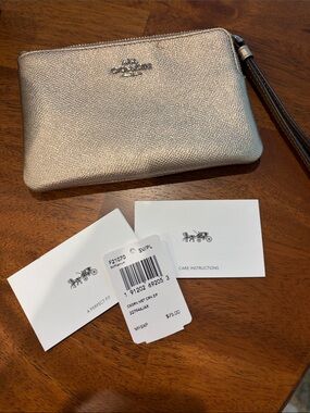 Coach Metallic Champagne Double Zip Wristlet